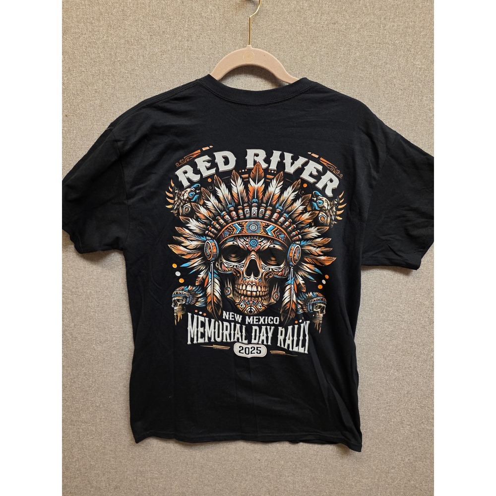 Gildan Red River New Mexico Memorial Day Rally 2025 Skull Shirt Mens Large Black